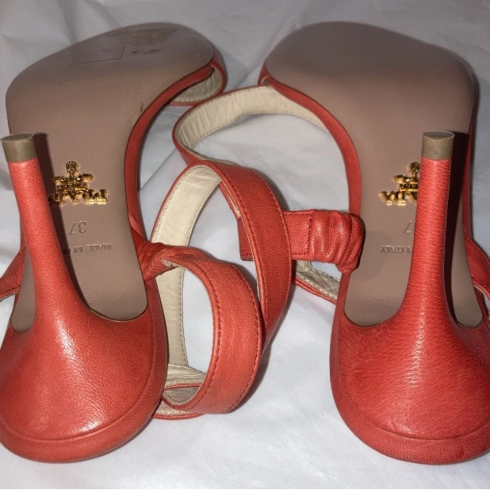 PRADA Leather Sling Back Open Toe Orange Cross Strappy On Shoes 37 US 6.5 - Picture 7 of 7